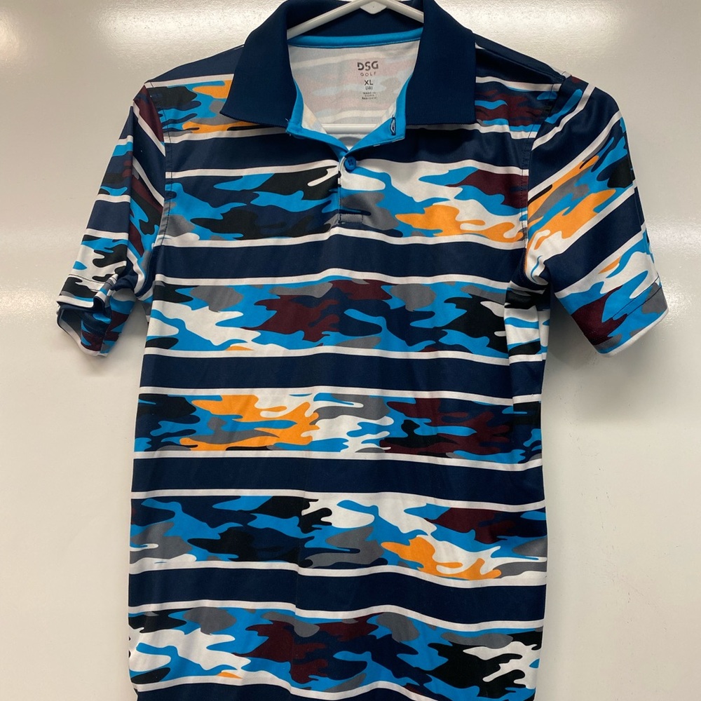 DSG Golf boys blue camo polo dri-fit shirt in excellent condition.